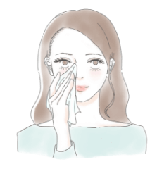 女性が肌をティッシュオフしているイラスト